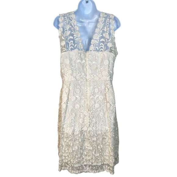 BHLDN Collins Mini Wedding Dress Floral Embroidered Silk A-Line Ivory White 16 - Picture 11 of 16